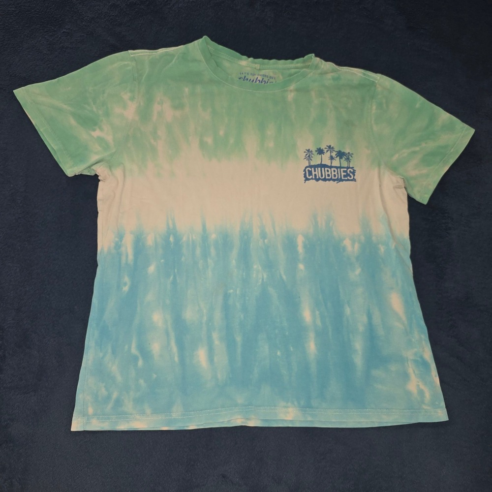 Chubbies Mens Medium‎ Tie Dye Graphic T-Shirt Blue Teal Palm Tree Cotton Tee